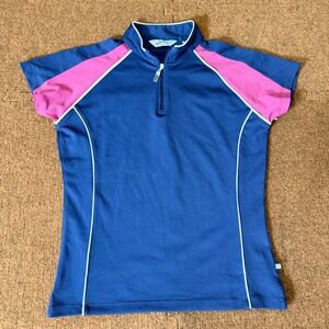 Callaway Golf Womens Blue Pink Quarter Zip Polo Shirt Short Sleeve Size S A+ fit